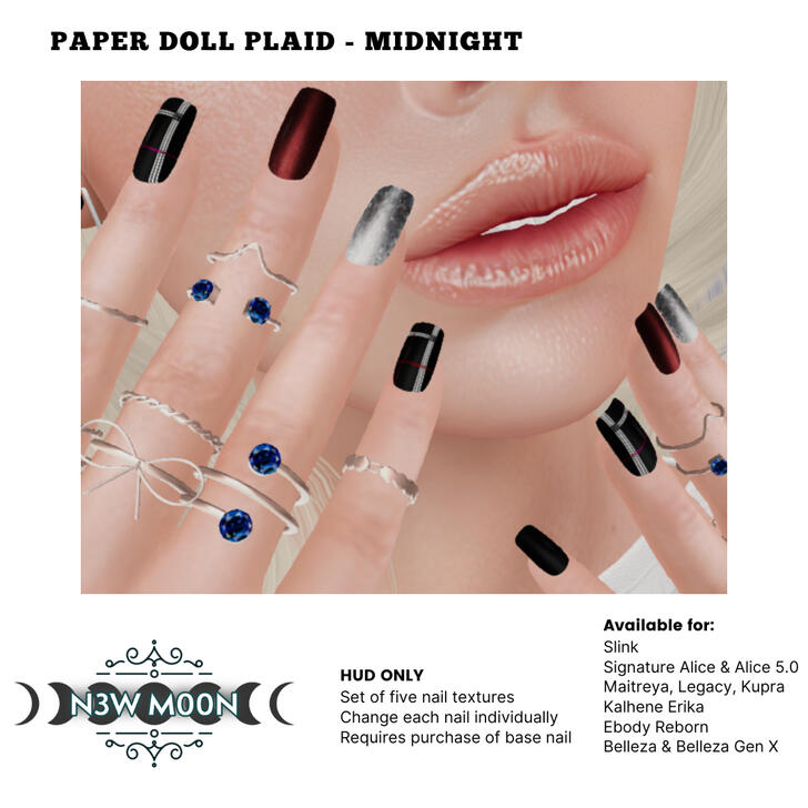 Paper Doll Plaid Midnight Nail HUD Paper Doll Plaid Midnight Nail HUD